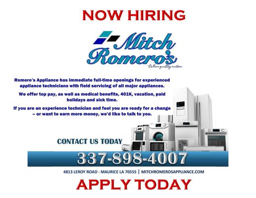 Looking for technicians - give us a call today