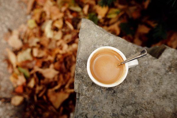 espresso just outside of the cafe in the fall.