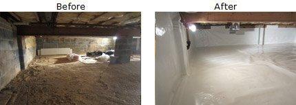 Encapsulation of vapor barrier for moisture control in crawlspace