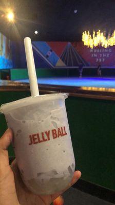 taro milkshake with lychee jelly