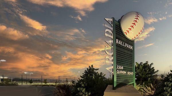 Arcadia Ballpark Parking Lot & Field Overview. Photo by Danny/DBAPIX