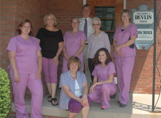 Dr. Devlin's team photo at our State College, PA dental office. Taken August 2014