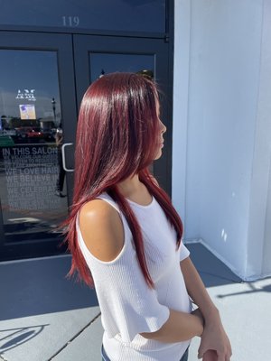 This was a beautiful transformation from Brunette to a Fierce Fiery Red!