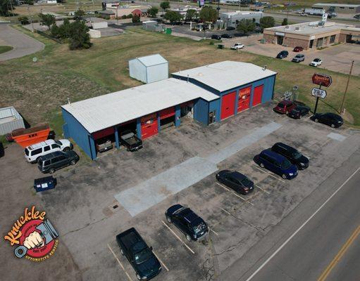 Arial picture of our parking lot and building.