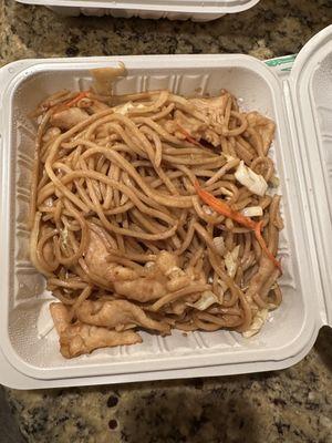 Chicken chow mein ($16) and made from spaghetti noodles