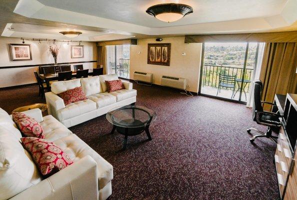 Tower Suite with a balcony overlooking the beautiful golf course view.