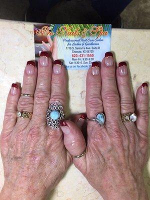 Fill with French gel polish and glitter line by Jimmy