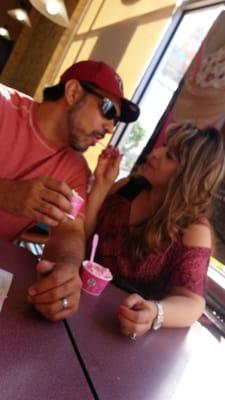 My wife and I celebrating with ice cream the day's accomplishments of placing families in a better financial position by home...