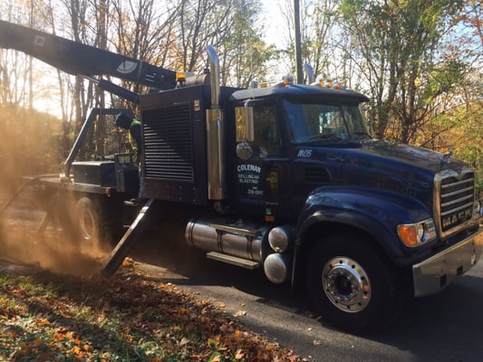 Our self contained drill unit drilling a hole for a power pole in Connecticut.