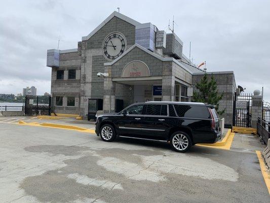 SUV on location at the Wall Street Heliport, NYC.