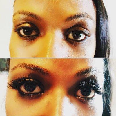 Before and After. Full classic set. When you have a lot of natural lashes a classic set can look like volume. I lash every lash.