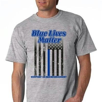 Blue Lives Matter t-shirt design with % of the proceeds benefiting the police force.