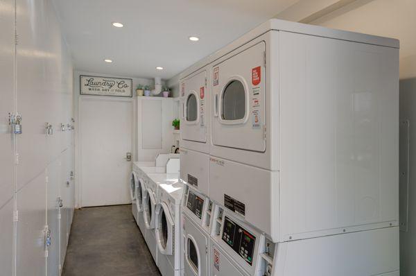 The Laundry Room at The Roscomare is Recently Remodeled with Modern Machines that Allow for Mobile Payment