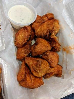 Boneless bites. Hot flavor with ranch. $7.25.