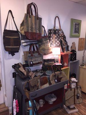 Mona B recycle military tarps and tents made into Stylish hand bags!!!