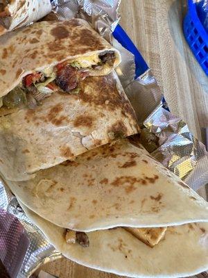 Burrito with fajita veggies - both the chicken and steak were yummy.