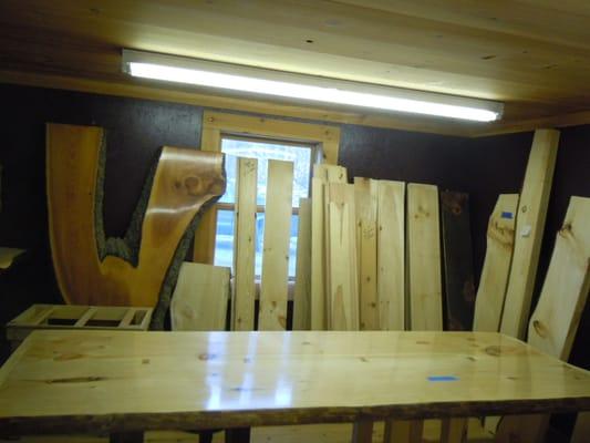 45" wide x 10' Wide White Pine Dining Table Top in our showroom