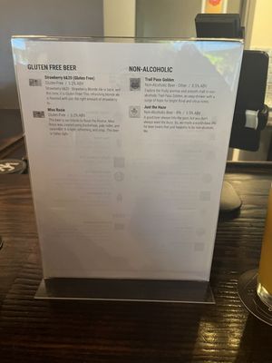 Gluten-free and non-alcoholic beer menu