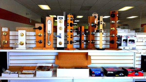 Door hardware displays in our Bountiful store.