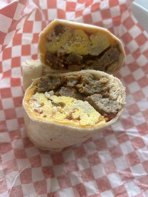 Sausage breakfast burrito