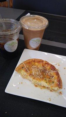 Quiche, milkshake and coffee for breakfast!