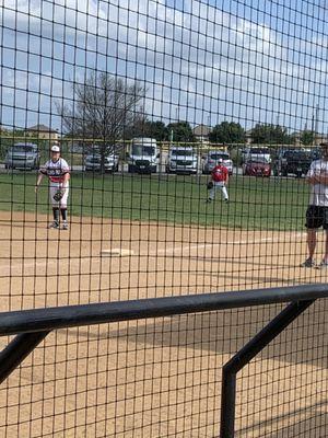 Grandson in the outfield rare occasion that they both play in the same game.