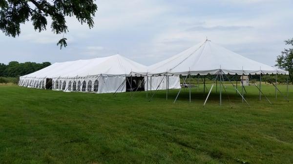 40 x 120 with 30 x 30 for food tent. seating for 300 people