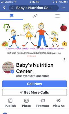 Follow us on Facebook @Babysnutritioncenter