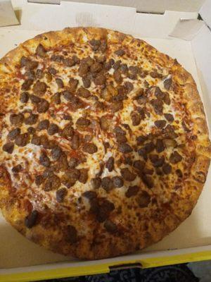 Beef and sausage pizza.