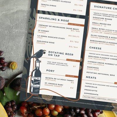 Menu Design for Blackbird Wine Bar