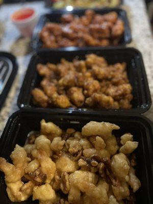 Walnut shrimp, General Taos and orange chicken