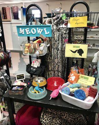 Dog bowls, toys and dog beds