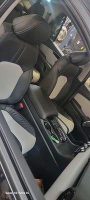 Katzkins leather 23 Honda Pilot Black & Cement Grey 3 row install with door panels.