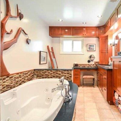 Beautiful master bath and ranch style house. With storage being a premium we decided to install some upper cabinets as well