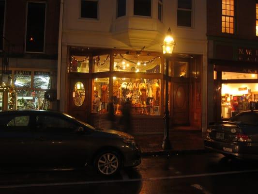 The Ganesh storefront after dark.