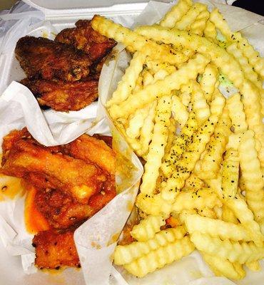 10 piece meal (6 medium and 6 teriyaki). Fries are sprinkled with lemon pepper.