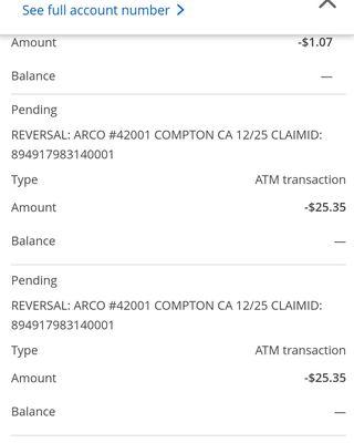 Pictures showing images of my bank still showing that the transactions from the Arco were posted to my account.