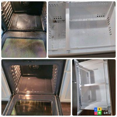 Before and after pictures of oven and freezer clean.