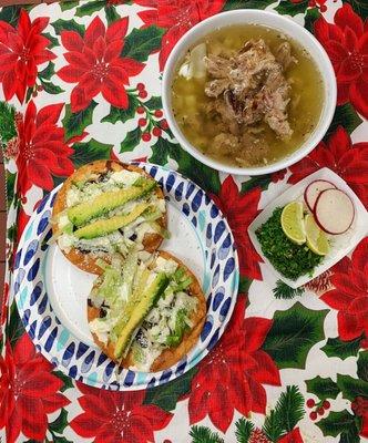 Pozole and 2 Tostadas