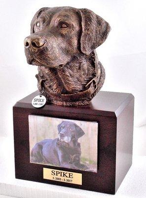 Labrador Retriever Dog Urn. Customers have a chance of attaching their existing name tags.