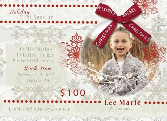 Get ready for the season of Holiday Cards and Gift Giving. Book one of our Mini Sessions today!