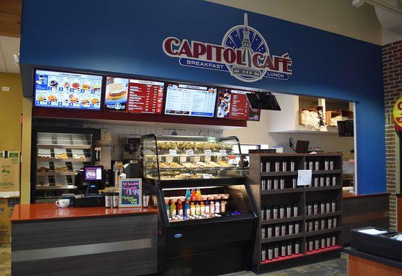 Capitol Café proudly serving Caribou Coffee and made to order breakfast sandwiches.