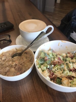 Chai latte (espresso), broccoli salad & cheeseburger soup