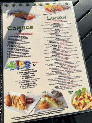 Lunch and kids menu