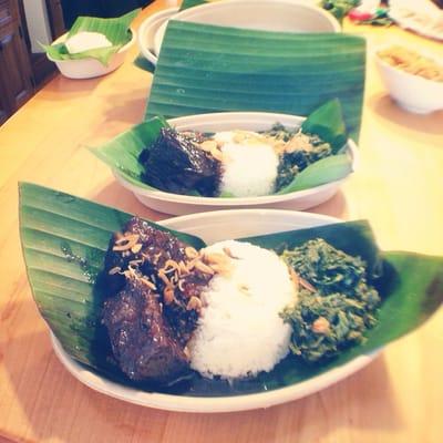 Sweet soy short ribs with coconut braised kale, and charcoal purified jasmine rice ($10)