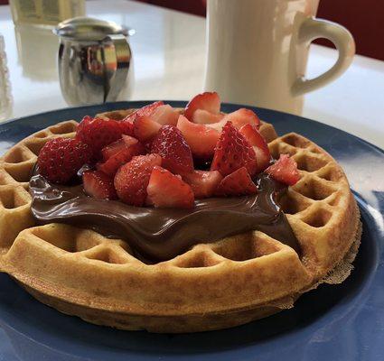 Nutella Waffle with Strawberries hit the spot