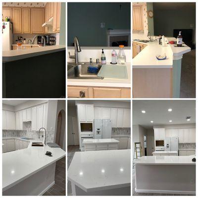 Lowered Bar, changed countertops, refinished cabinets, installed retrofit lighting, fresh coat of paint!