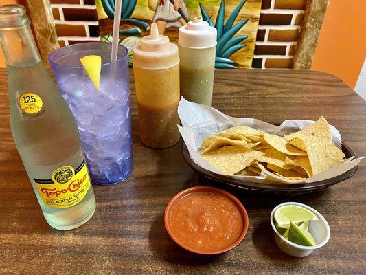 My pre-meal set up. I like the glass with ice that came with my Topo Chico...