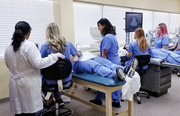 Scanning in the sonography lab.