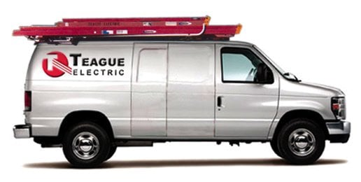 Teaue Electric's service vans are well recognized throughout the city.